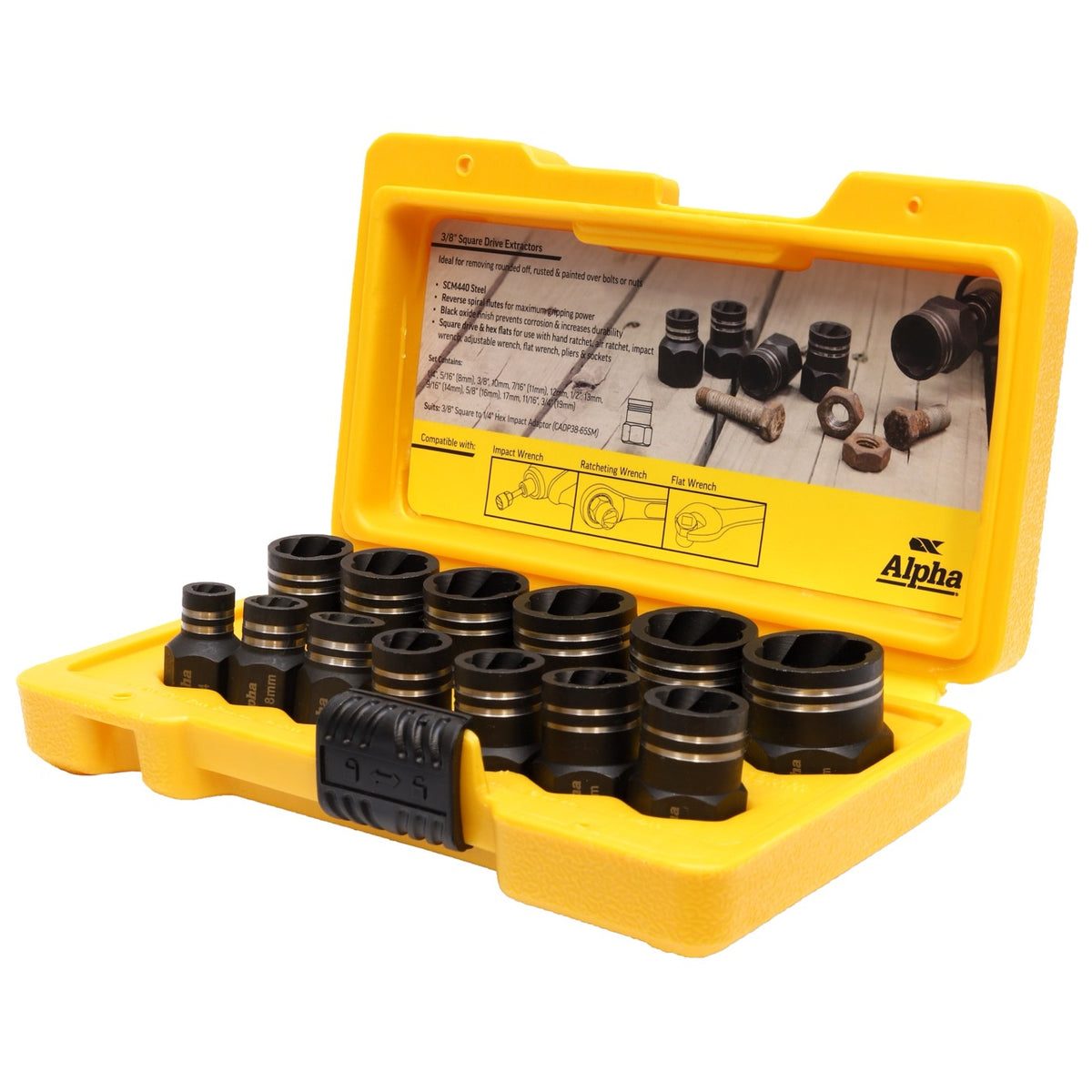 Alpha Damaged Nut &amp; Bolt Extractor Sets | 3/8in Dr - Cost Less Bolts | Industrial Supplies