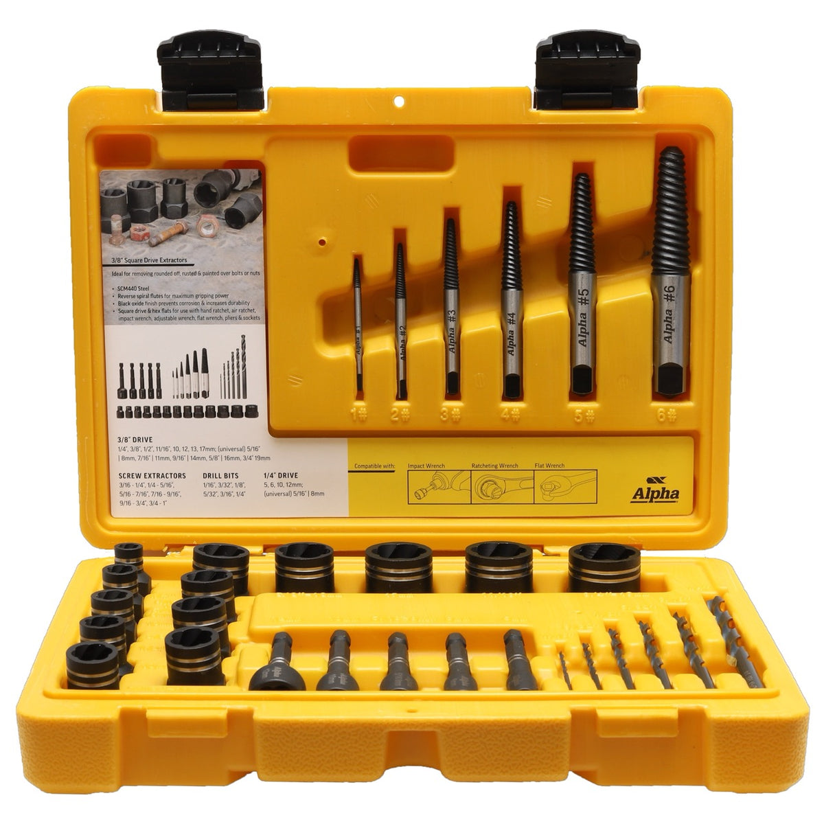 30 PC (1/4in &amp; 3/8in Dr) Alpha Damaged Nut &amp; Bolt Extractor Set - Cost Less Bolts | Industrial Supplies