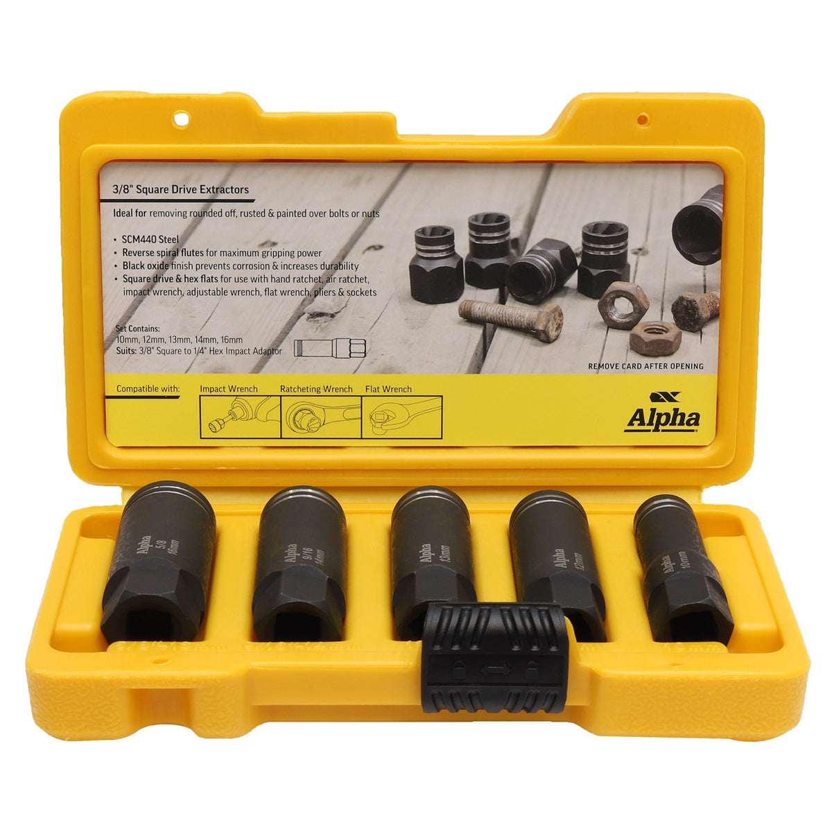 Alpha Damaged Nut &amp; Bolt Extractor Sets | 3/8in Dr - Cost Less Bolts | Industrial Supplies