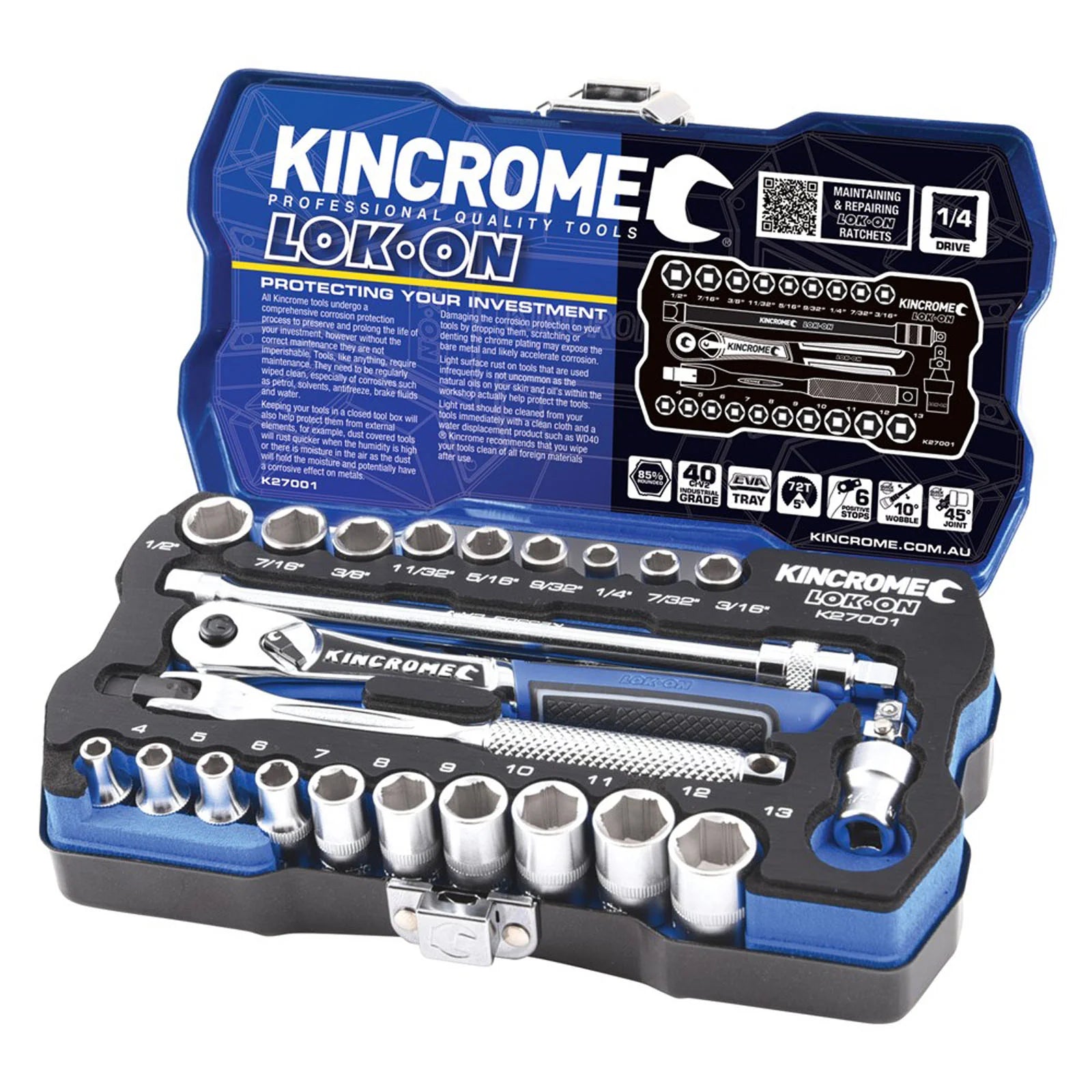 Kincrome LOK-ON™ Drive Socket Set 1/4" (Metric &amp; Imperial)