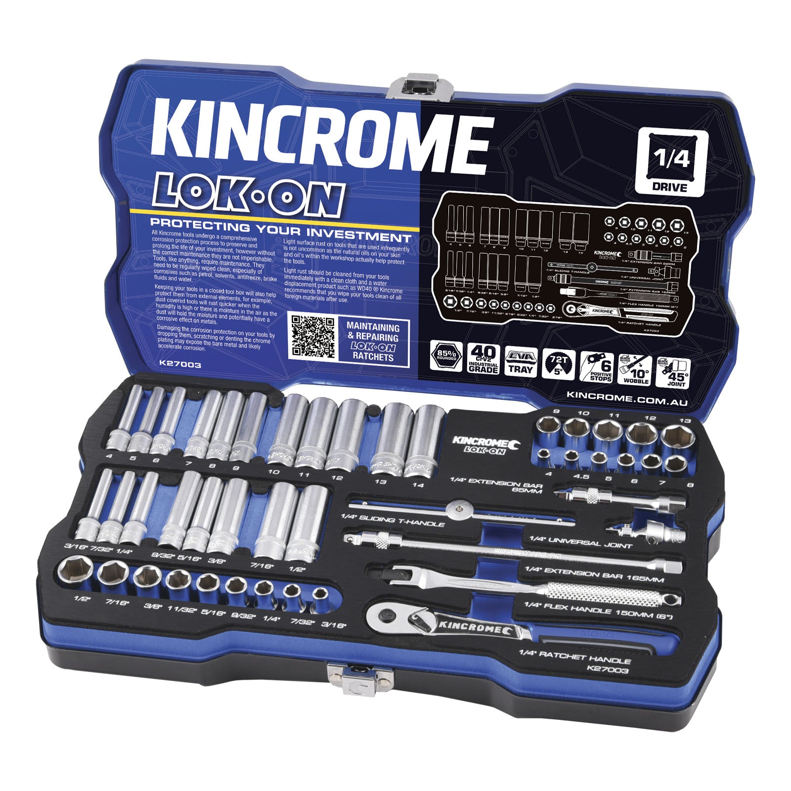 Kincrome LOK-ON™ Drive Socket Set 1/4" (Metric &amp; Imperial)