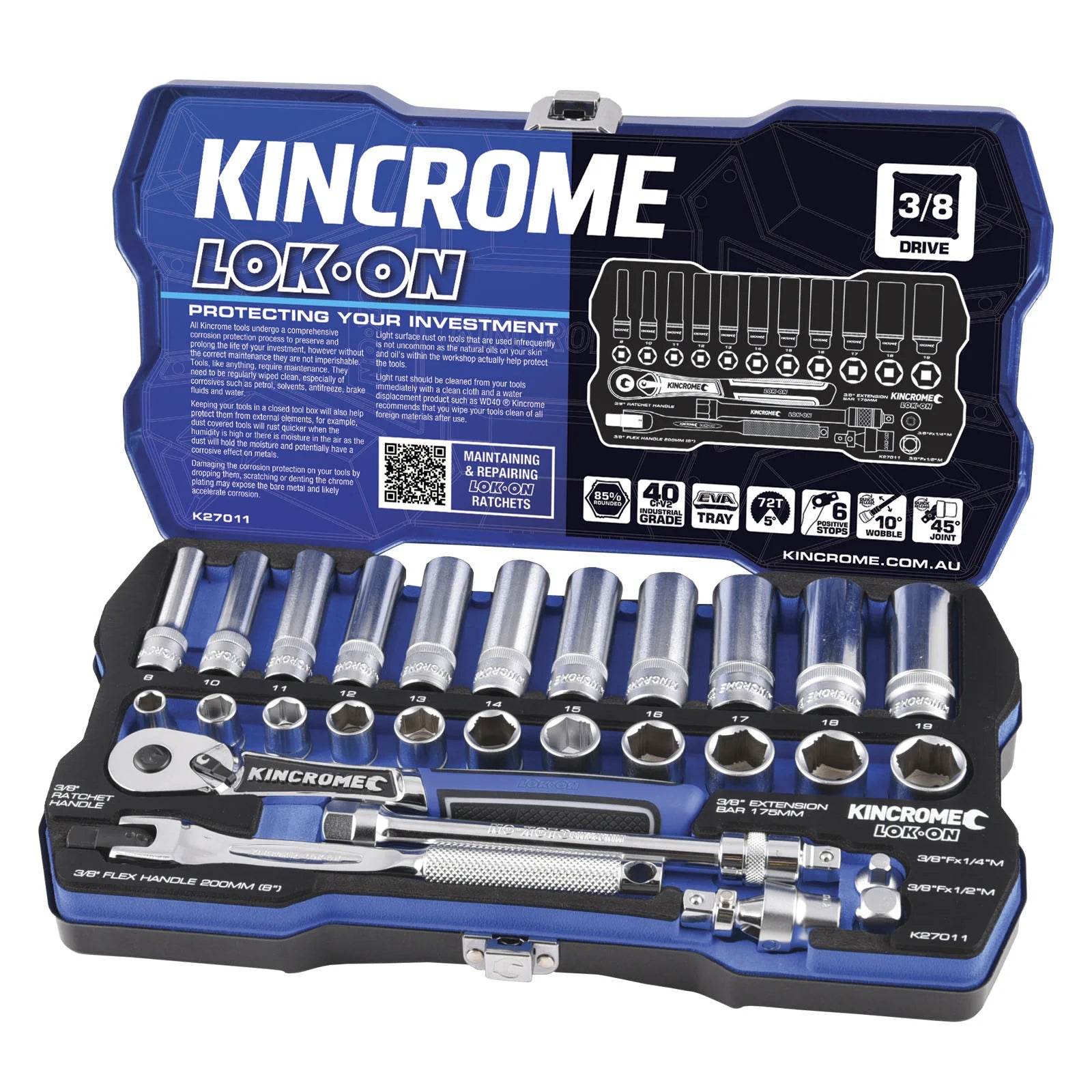 Kincrome LOK-ON™ Drive Socket Set 3/8" (Metric &amp; Imperial)