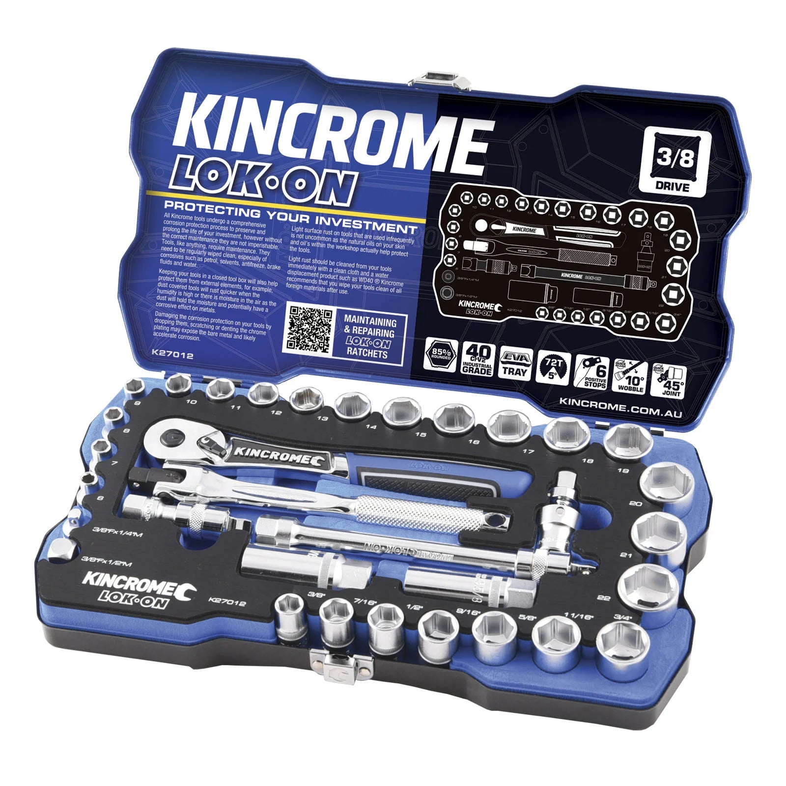 Kincrome LOK-ON™ Drive Socket Set 3/8" (Metric &amp; Imperial)