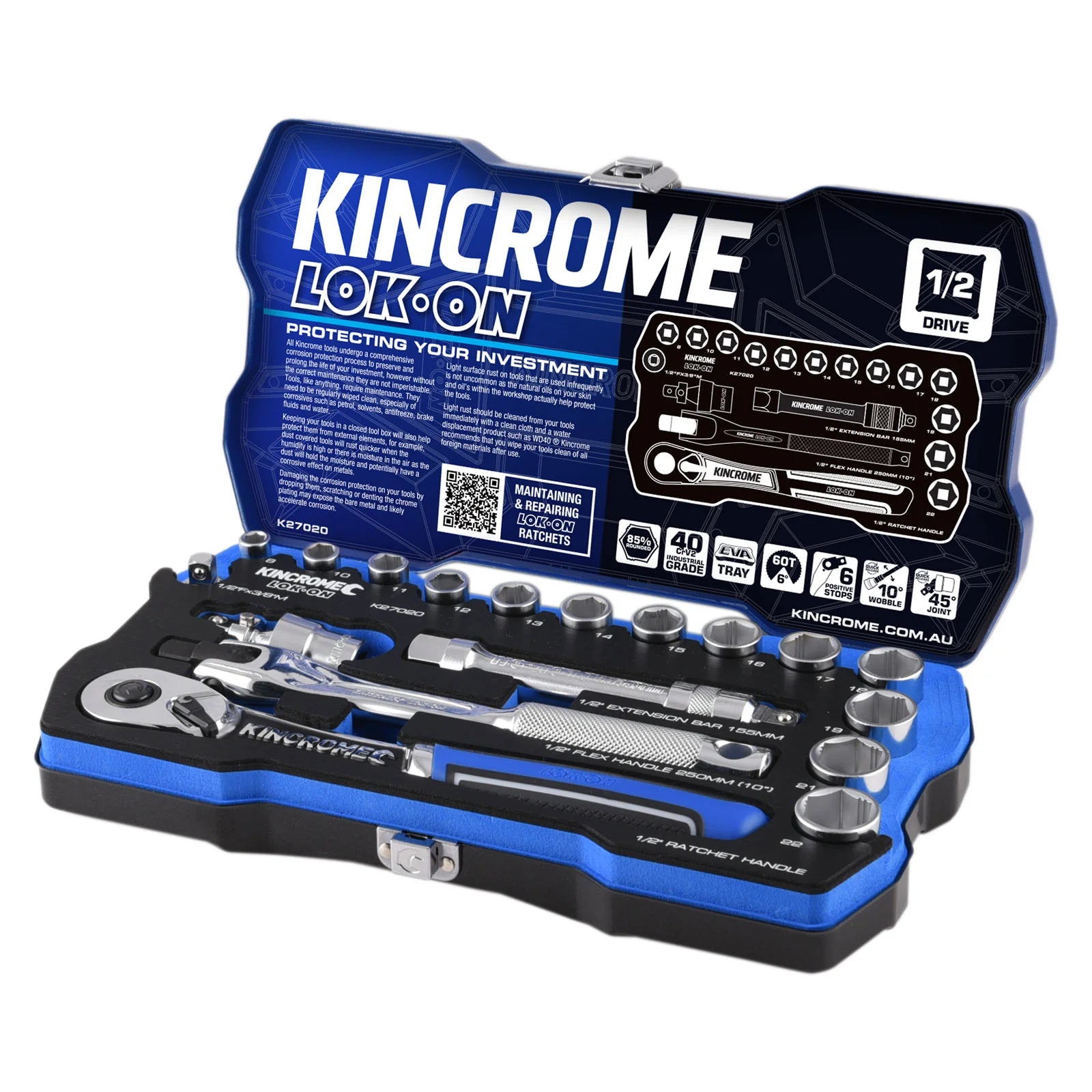 Kincrome LOK-ON™ Drive Socket Set 1/2" (Metric &amp; Imperial)