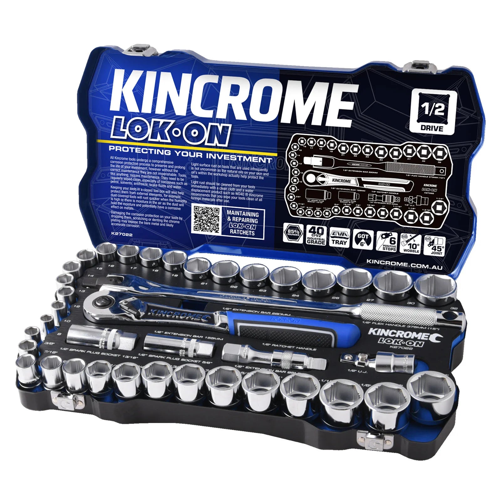 Kincrome LOK-ON™ Drive Socket Set 1/2" (Metric &amp; Imperial)