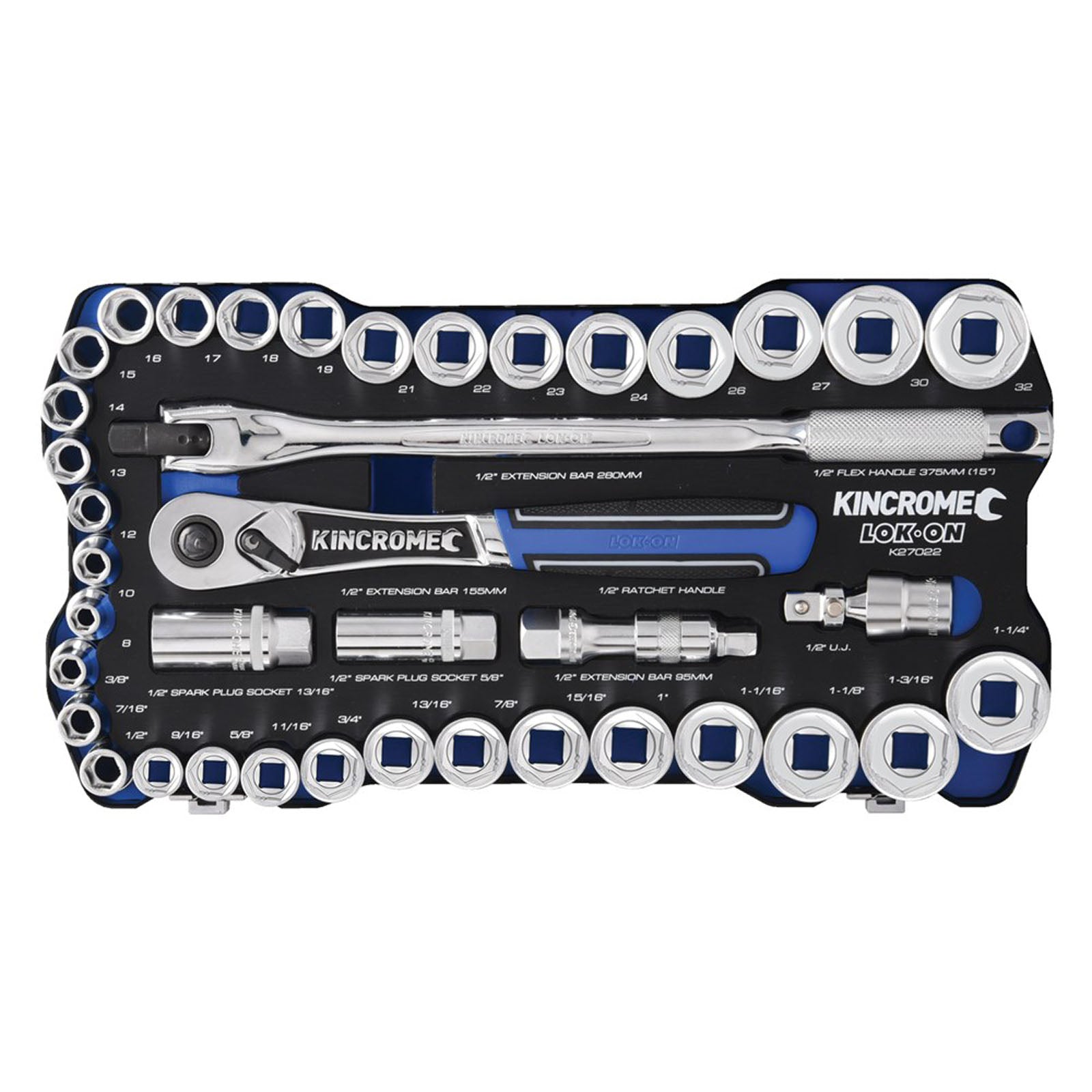 Kincrome LOK-ON™ Drive Socket Set 1/2" (Metric &amp; Imperial)