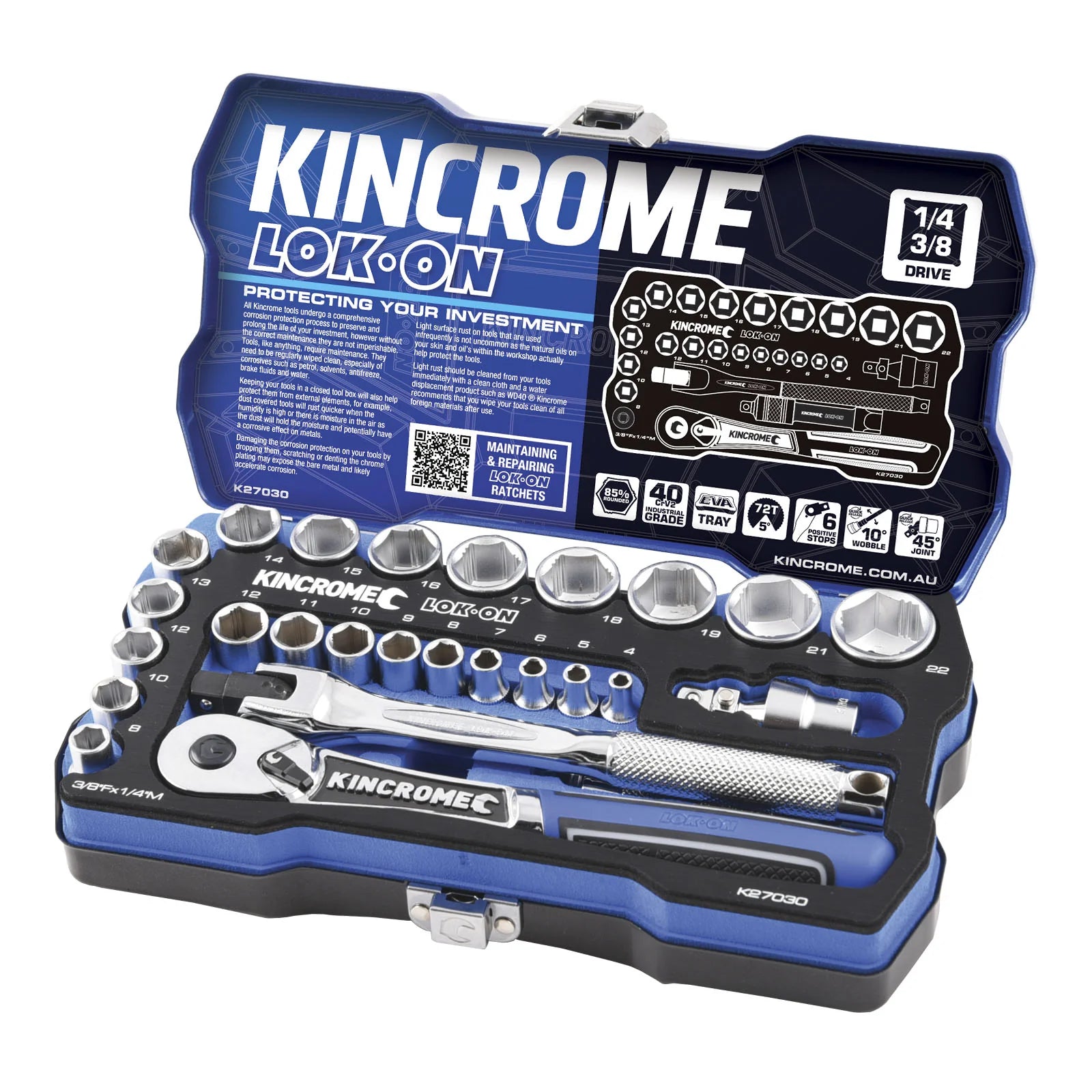 Kincrome LOK-ON™ Drive Socket Set 1/4" &amp; 3/8" (Metric &amp; Imperial)
