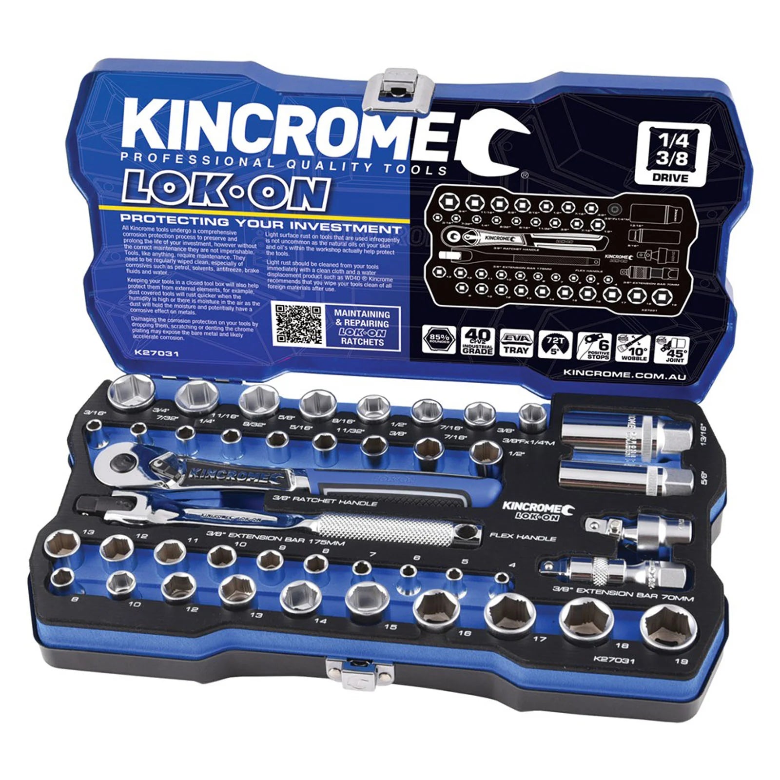 Kincrome LOK-ON™ Drive Socket Set 1/4" &amp; 3/8" (Metric &amp; Imperial)