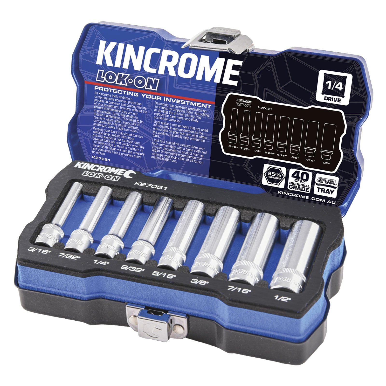 Kincrome LOK-ON™ Drive Socket Set 1/4" (Metric &amp; Imperial)