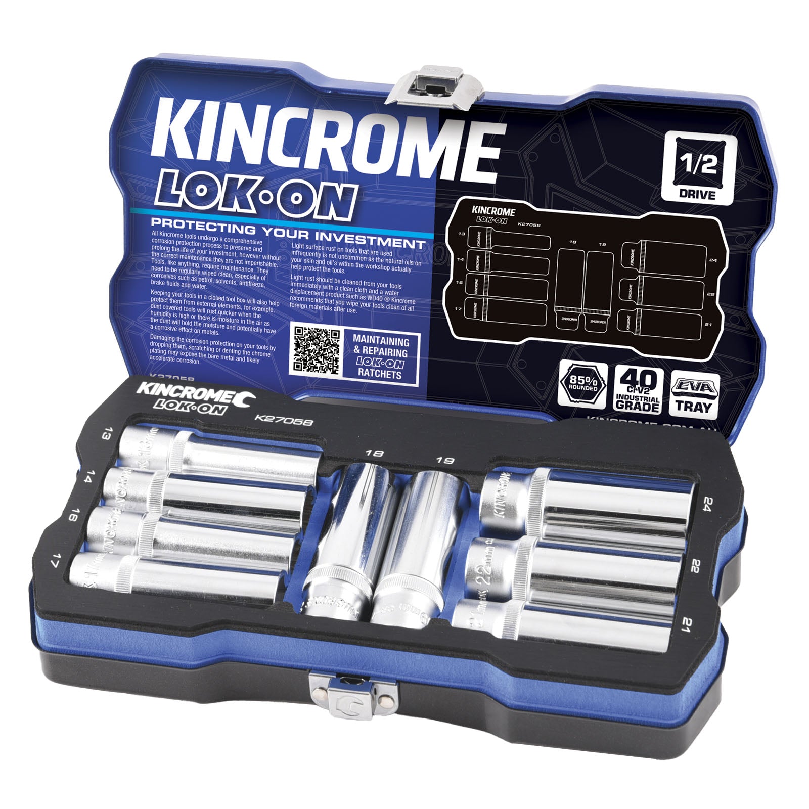 Kincrome LOK-ON™ Drive Socket Set 1/2" (Metric &amp; Imperial)