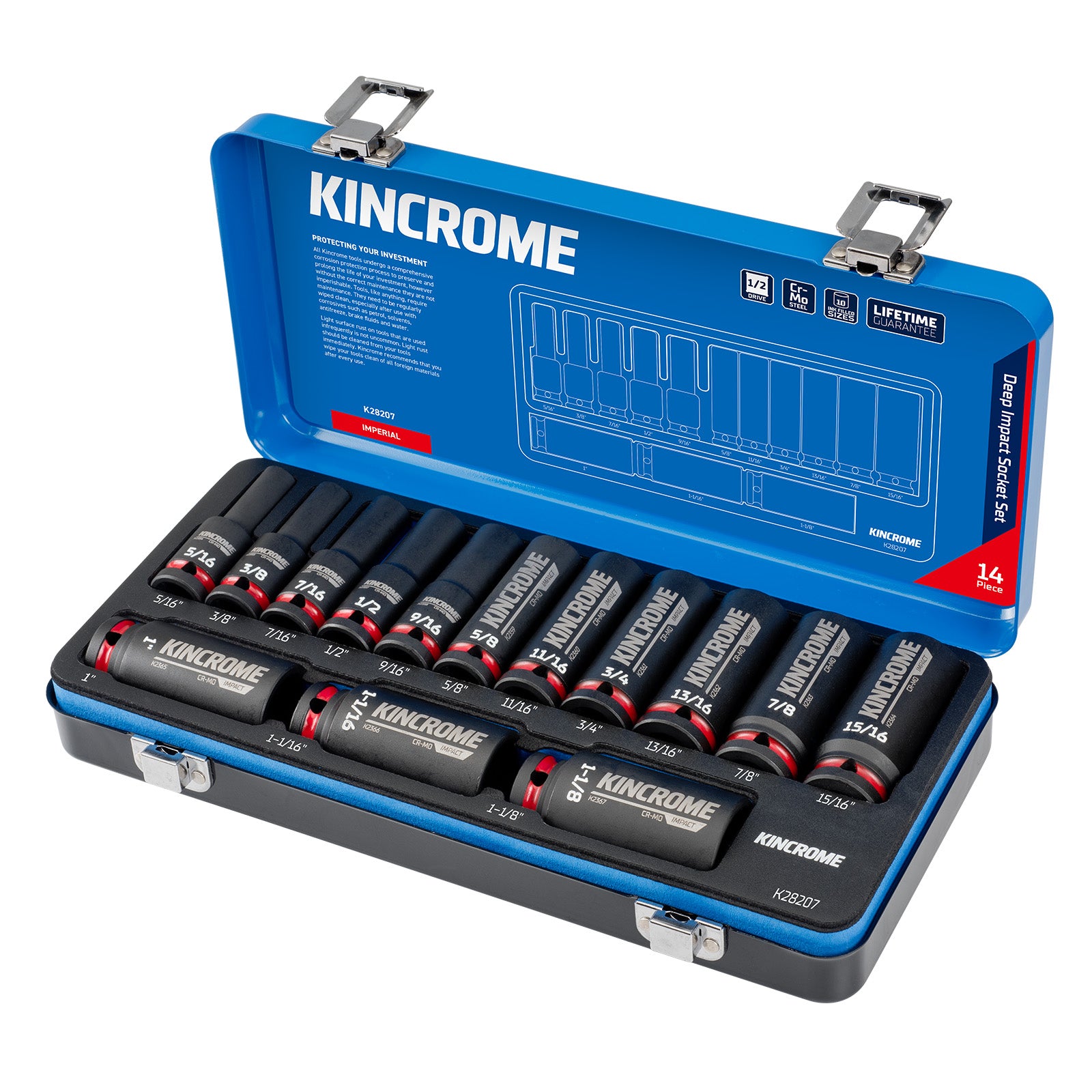 Kincrome Square Drive Deep Impact Socket Set 1/2" (Metric &amp; Imperial)