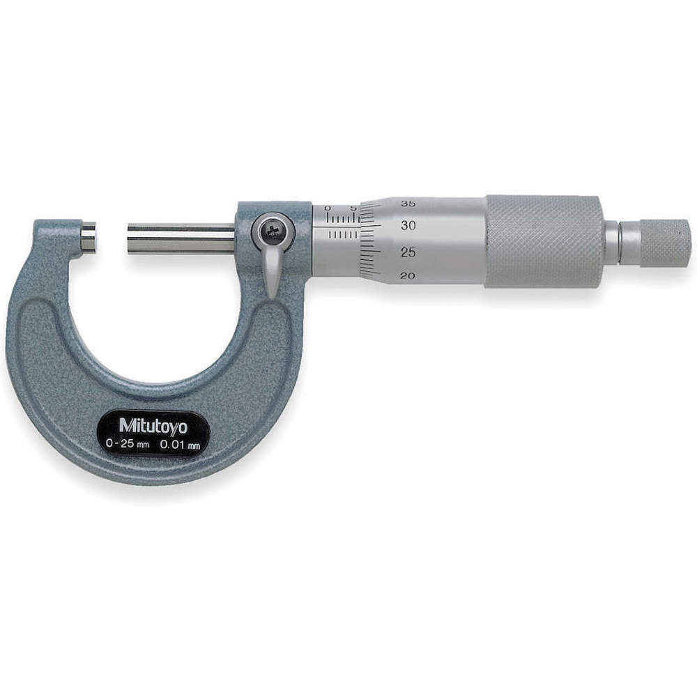 Mitutoyo Outside Micrometer with Ratchet Stop 0-25mm x 0.01mm (103-137) - Cost Less Bolts | Industrial Supplies