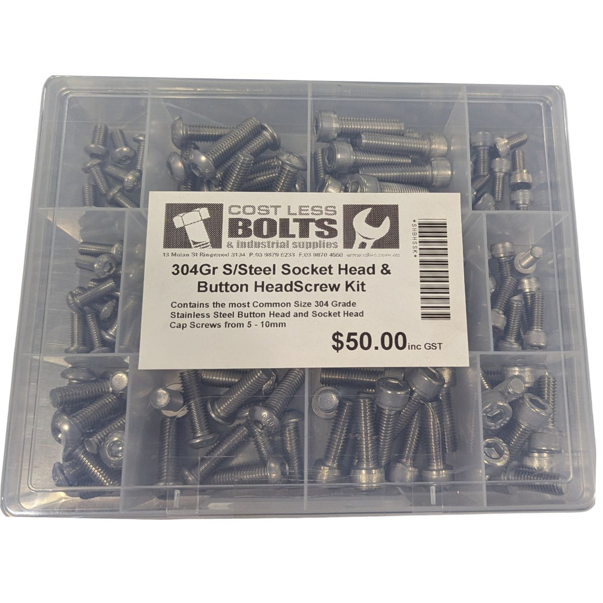 Socket &amp; Button Head Cap Screw 304 S/Steel Kit (Metric) - Cost Less Bolts | Industrial Supplies