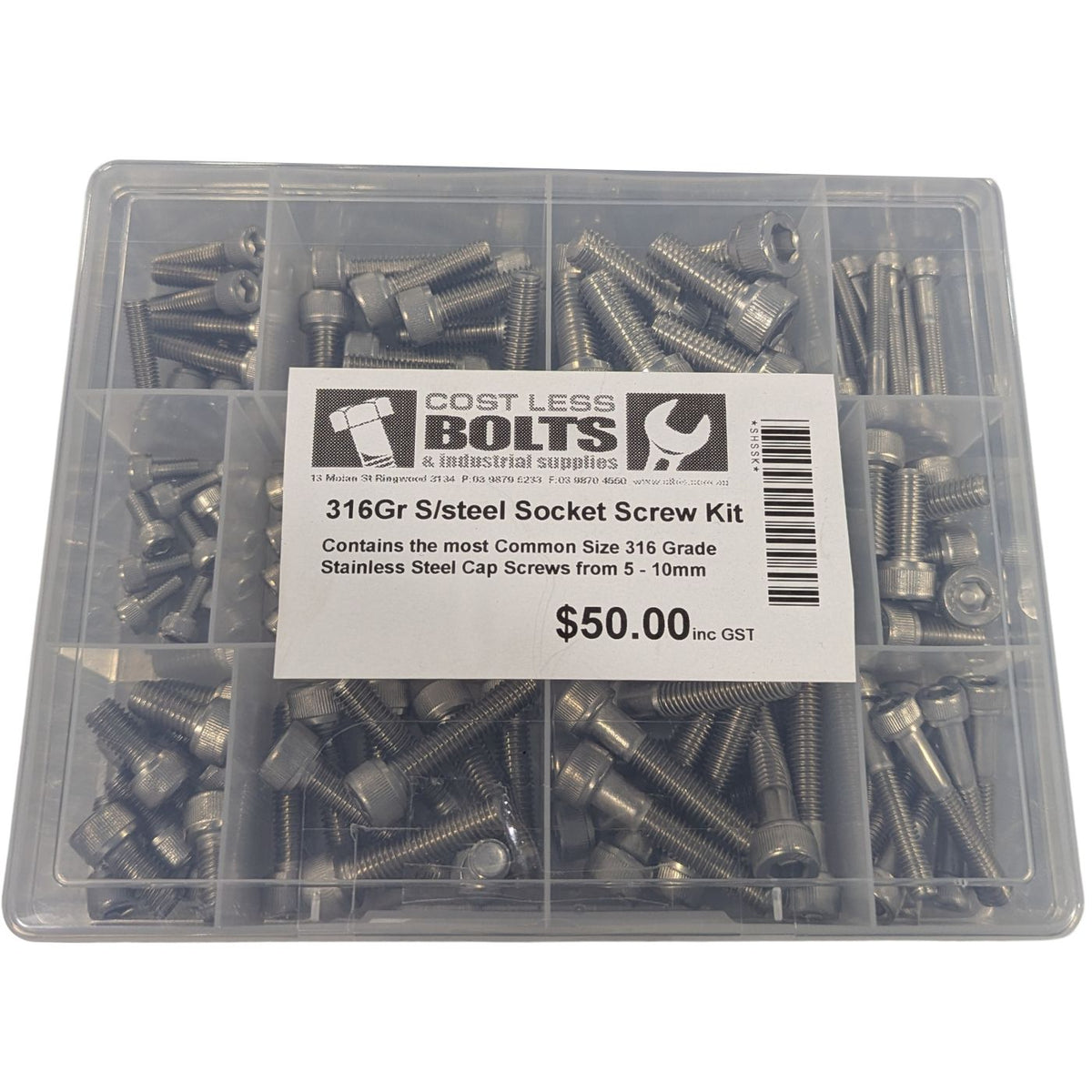 Socket Head S/Steel 316 Cap Screw Kit (Metric) - Cost Less Bolts | Industrial Supplies