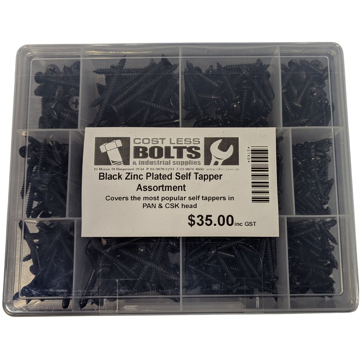 Self Tapper Black Zinc Kit | Pan &amp; CSK Kit - Cost Less Bolts | Industrial Supplies