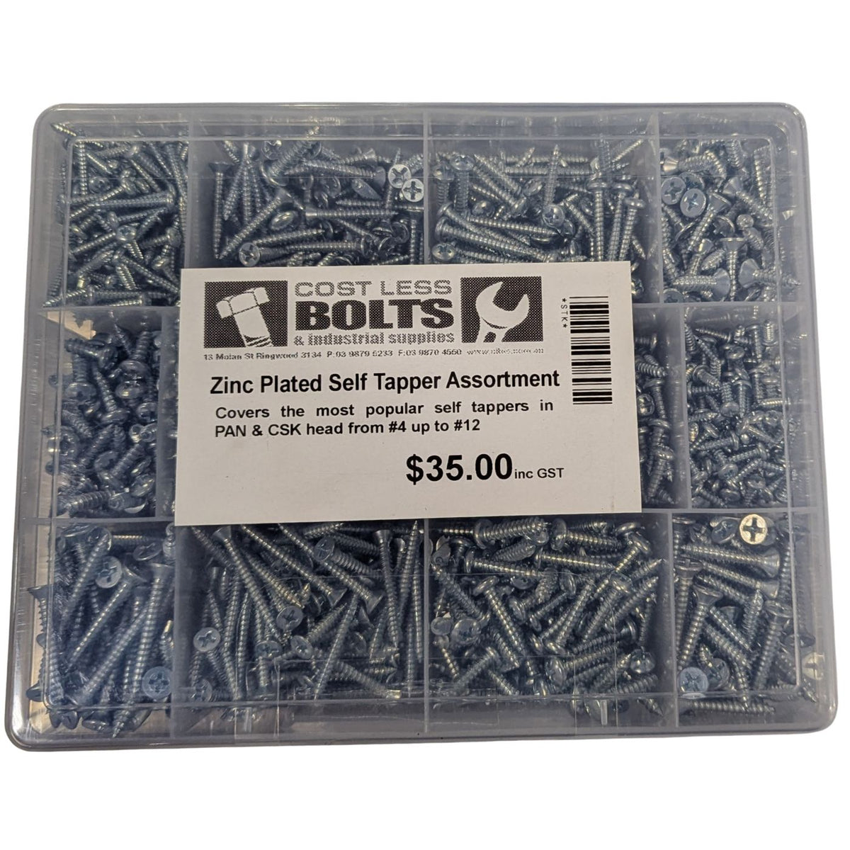 Self Tapper Kit | Zinc Plated | PAN &amp; CSK - Cost Less Bolts | Industrial Supplies