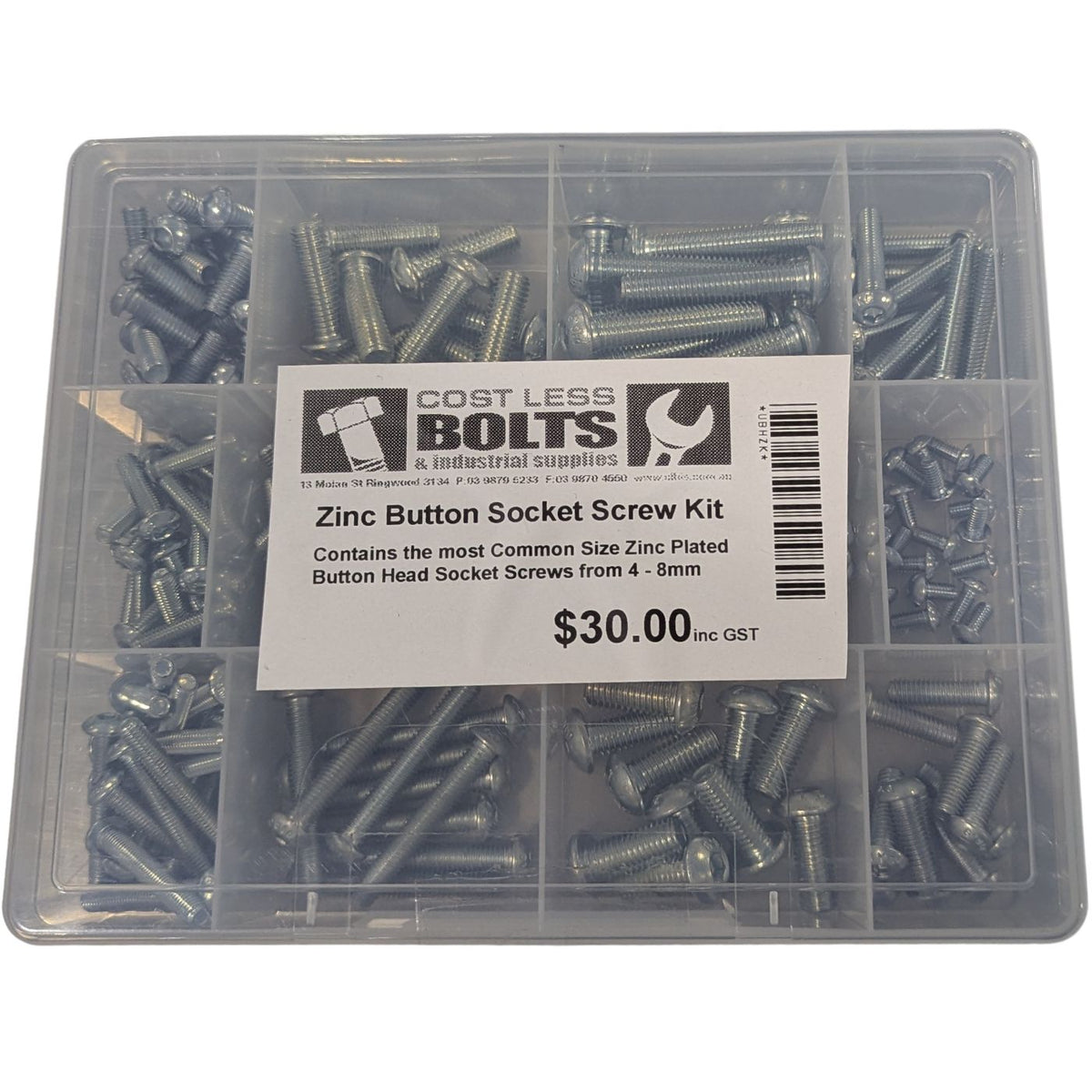 Zinc Button Head Cap Screw Kit | Zinc | Metric - Cost Less Bolts | Industrial Supplies